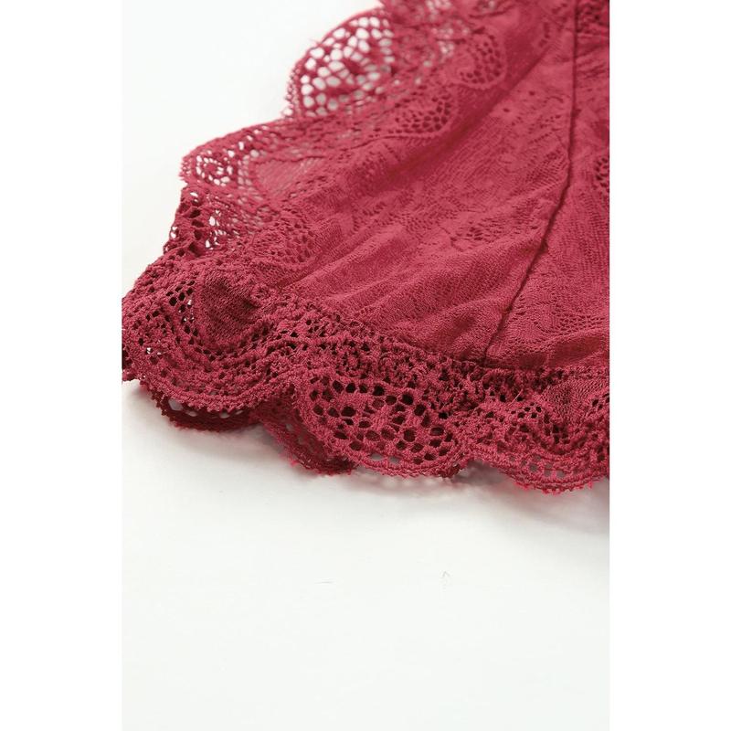 Red Halter Scalloped V Neck Lace Bralette