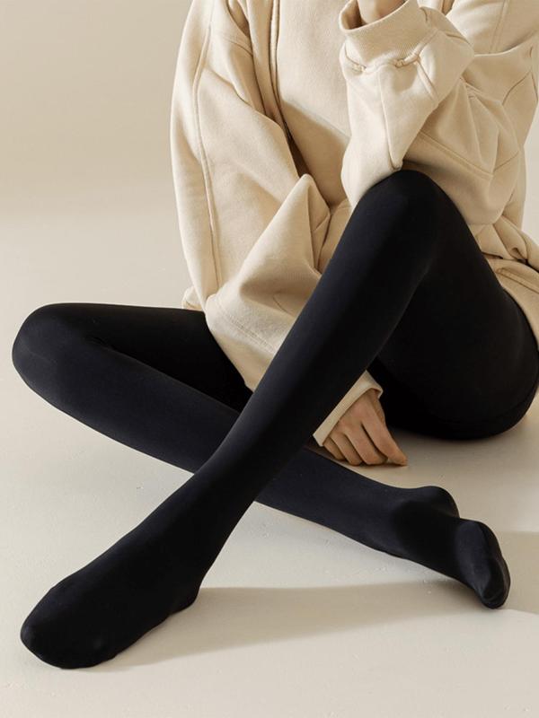 Women's Solid Thermal Lined Tights, Casual Comfy Warm Pantyhose for Fall & Winter, Women's Stockings for Daily Wear