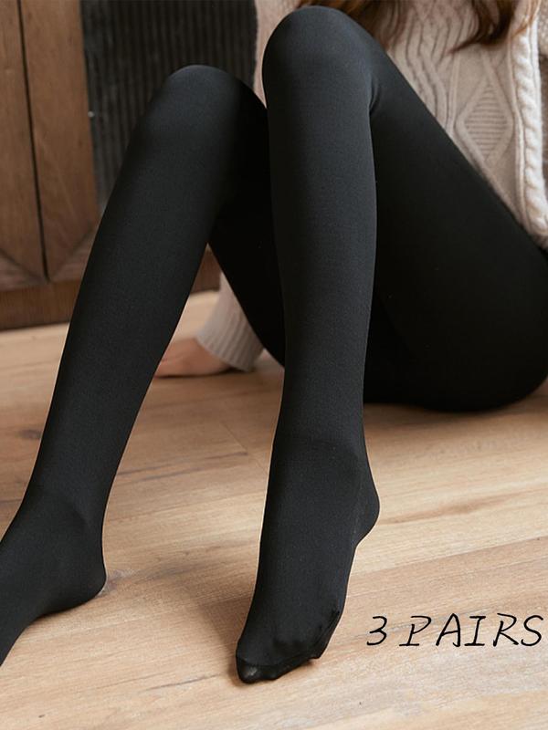 Women's Solid Thermal Lined Tights, Casual Comfy High Stretch Pantyhose for Fall & Winter, Women's Stockings for Daily Wear, Fall Wear, Fallfreshness Clothes