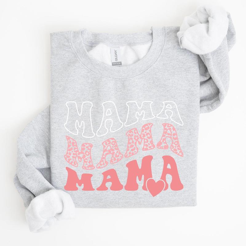 Mama, Leopard, Heart, Mom, Mother's Day Gift Sweatshirt Casual Comfort Womenswear Comfortable Graphic