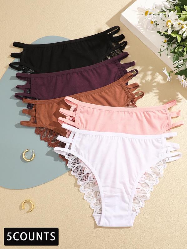 Women's Solid Color Cut Out Lace Panty, 2024 New Style Soft Comfy Breathable Women's Panties for Daily Wear, Underwear for All Seasons