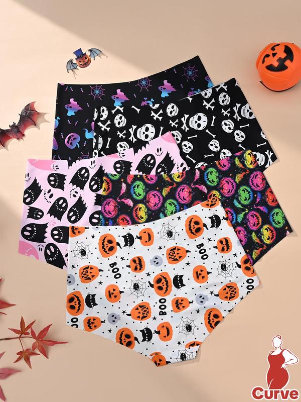  High Waist Seamless Panty, Soft Comfy Breathable Halloween Themed Print Knicker for Daily Wear, Women's Underwear for All Seasons