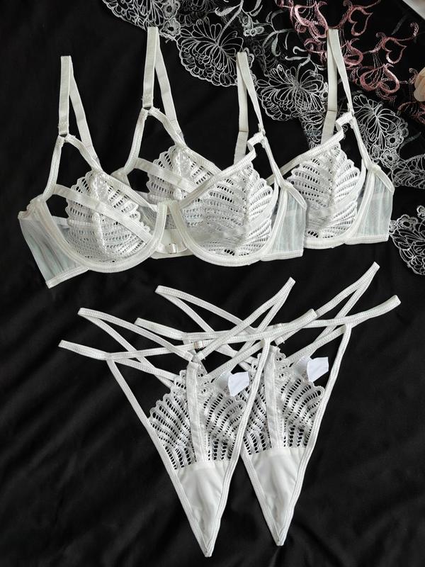 Women's Cut Out Lace Lingerie Two-piece Set, Sexy Comfy Breathable Bra & Cut Out Thong Set for Daily Wear, Women's Underwear Set for All Seasons