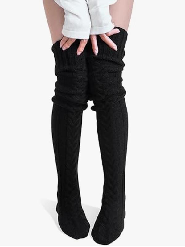 Women's Solid Textured Over The Knee Socks, Casual Warm Comfy Over The Knee Socks for Fall & Winter, Women's Socks for Daily Wear Long Socks