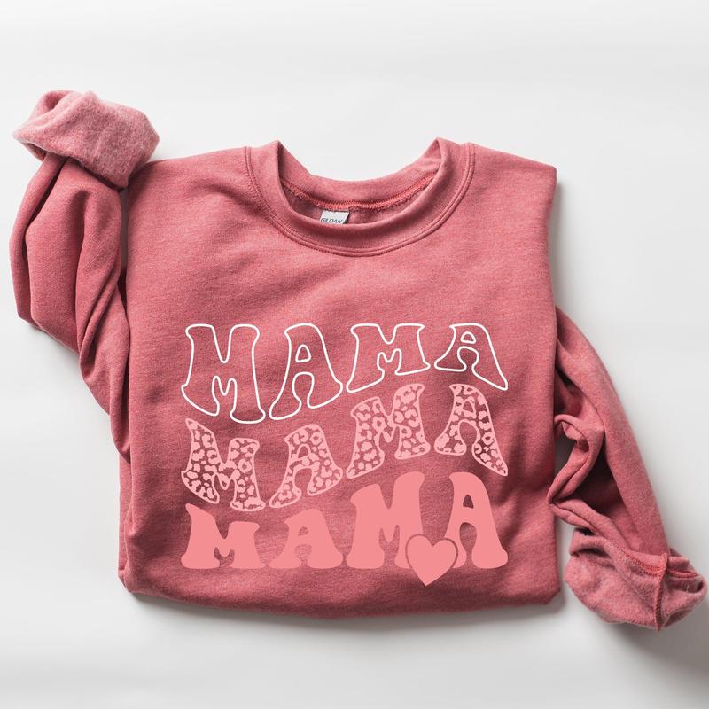 Mama, Leopard, Heart, Mom, Mother's Day Gift Sweatshirt Casual Comfort Womenswear Comfortable Graphic