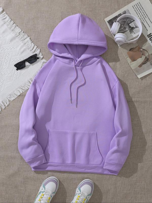 Women's Letter Print Drop Shoulder Drawstring Long Sleeve Pocket Hoodie, Essential Hoodie, Fall Clothes, Fashion Casual Style Soft Comfortable Hooded Sweatshirt Pullover for Fall, Women Fall Clothes, Womenswear Tops Essentials Hoodie