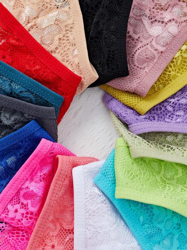 Women's Solid Color Lace Thong, Casual Comfy Breathable Panty for Daily Wear, Ladies Underwear for All Seasons