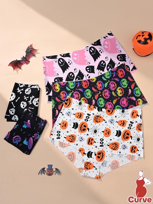  High Waist Seamless Panty, Soft Comfy Breathable Halloween Themed Print Knicker for Daily Wear, Women's Underwear for All Seasons