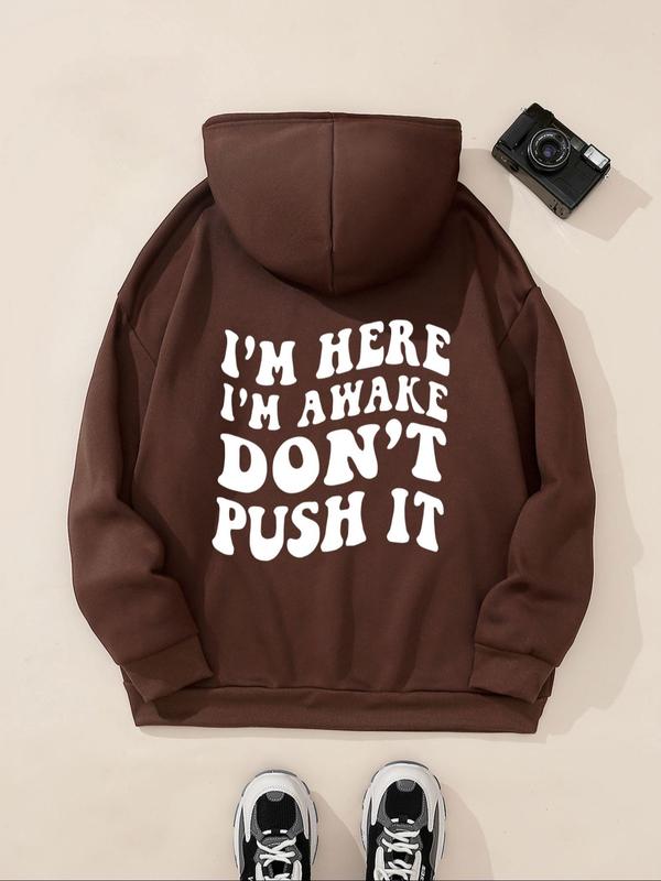 Women's Letter Print Drop Shoulder Drawstring Long Sleeve Pocket Hoodie, Essential Hoodie, Fall Clothes, Fashion Casual Style Soft Comfortable Hooded Sweatshirt Pullover for Fall, Women Fall Clothes, Womenswear Tops Essentials Hoodie