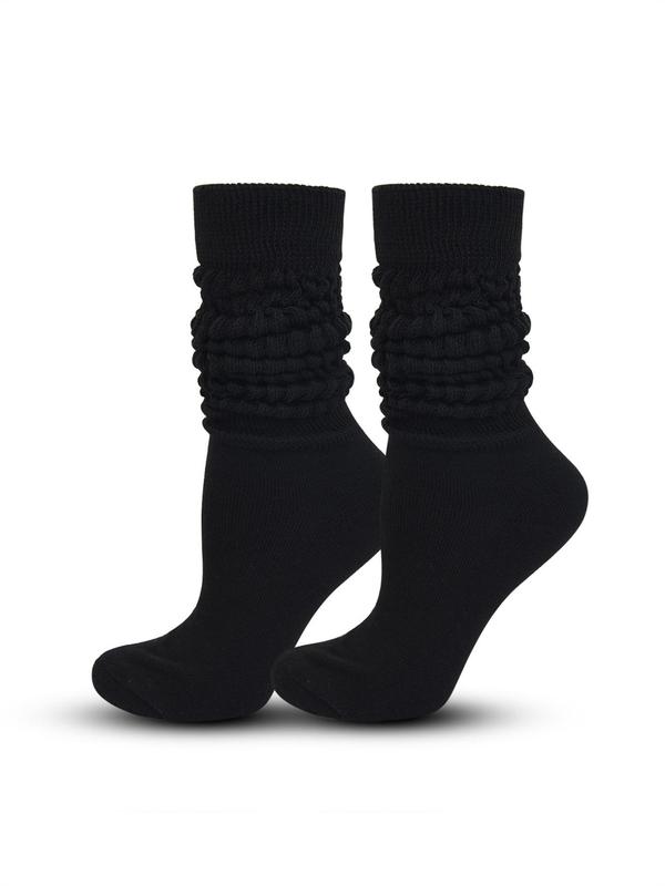 Women's Casual Solid Scrunch Socks, Comfy 1 Pair Stacked Over the Calf Socks for Fall & Winter, Breathable Knit Socks for Women Girls, Fall Wear, Fallfreshness