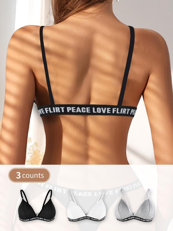 Women's Letter Tape Adjustable Strap Bralette, Soft Comfortable Breathable Wireless Bra, Lingerie for All Seasons