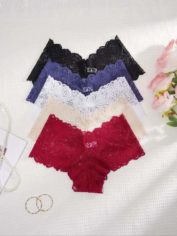 Women's Bow Decor Scallop Trim Lace Knicker, Soft Comfy Breathable Panty for Daily Wear, Underwear for All Seasons, Fall Wear, Fallfreshness