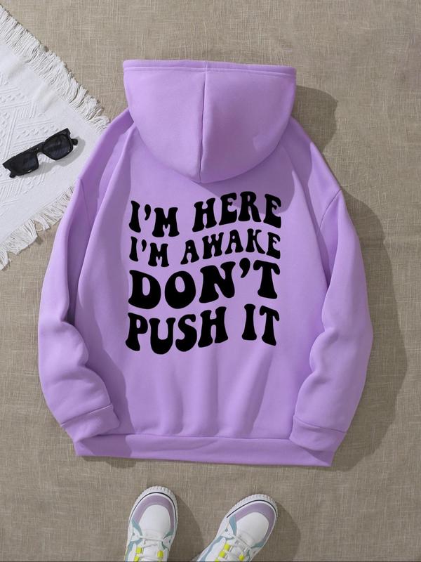 Women's Letter Print Drop Shoulder Drawstring Long Sleeve Pocket Hoodie, Essential Hoodie, Fall Clothes, Fashion Casual Style Soft Comfortable Hooded Sweatshirt Pullover for Fall, Women Fall Clothes, Womenswear Tops Essentials Hoodie