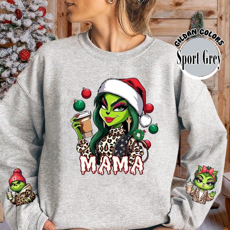 Mothers Day Gift, Mama With Kids Christmas Sweatshirt, Cute GriGri Holiday Shirt,#GriinnMom Gifts, Christmas Family Shirt, Mothers Day Gift 4