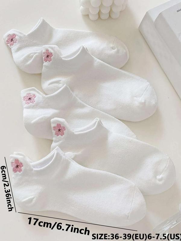 Women's 10 Pairs Floral Embroidery Ankle Socks, Casual Moisture Wicking Low Cut Socks, Soft Comfy Breathable Socks for All Seasons Daily Wear