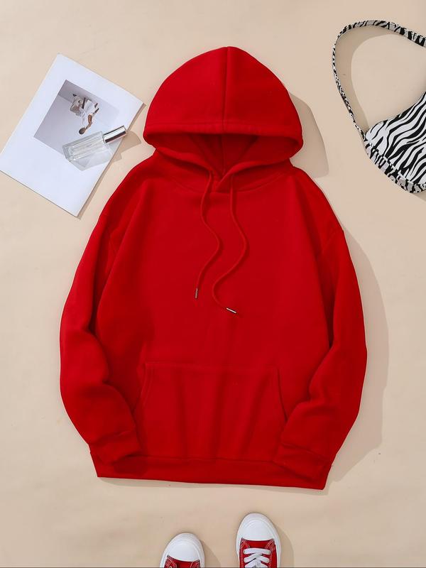 Women's Letter Print Drop Shoulder Drawstring Long Sleeve Pocket Hoodie, Essential Hoodie, Fall Clothes, Fashion Casual Style Soft Comfortable Hooded Sweatshirt Pullover for Fall, Women Fall Clothes, Womenswear Tops Essentials Hoodie