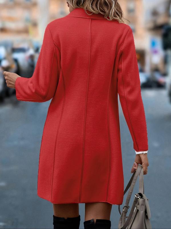 Women's Solid Button Front Pocket Tops, Coat, Elegant Long Sleeve Collared Outerwear for Fall & Winter, Lady Womenswear, Women's Clothing for Daily Wear, Fall Outfits, Fallfreshness