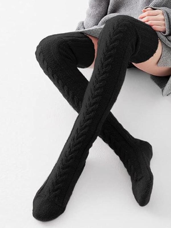 Women's Solid Textured Over The Knee Socks, Casual Warm Comfy Over The Knee Socks for Fall & Winter, Women's Socks for Daily Wear Long Socks