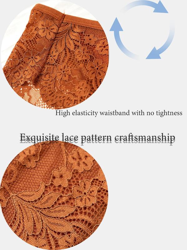 Plus Size 3pcs Breathable Contrast Lace Knicker, Women's Plus Solid Panty For Daily Wear, Fashion Ladies' Underwear For All Seasons