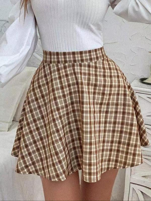 Women's Plaid Print High Waist A-line Skirt, Summer Clothes Women, Casual Girls Skirt, Preppy Style Short Skirt for Daily School Wear, Ladies Summer Clothes, Comfort Womenswear, Lady Bottom