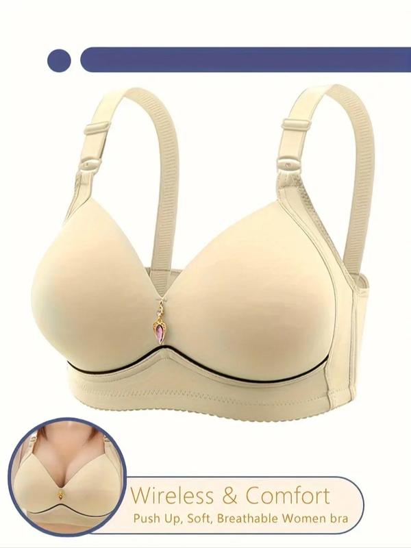 Women's Solid Push Up Bra, Adjustable Strap Comfortable Breathable Bra, Soft Lingerie for All Seasons