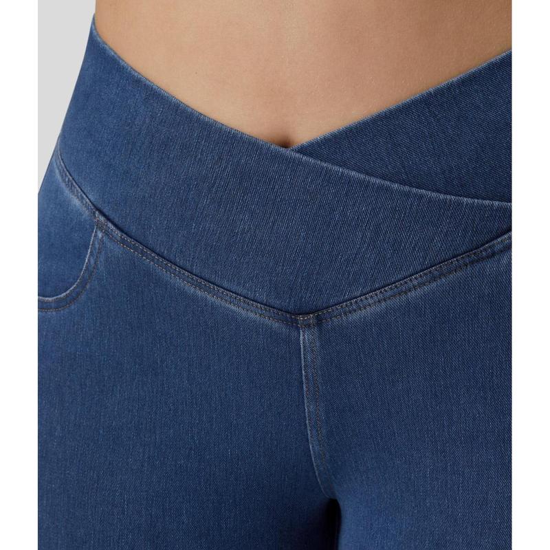 Halara Flex High Waisted Crossover Pocket Washed Stretchy Knit Casual Plus Size Super Flare Jeans