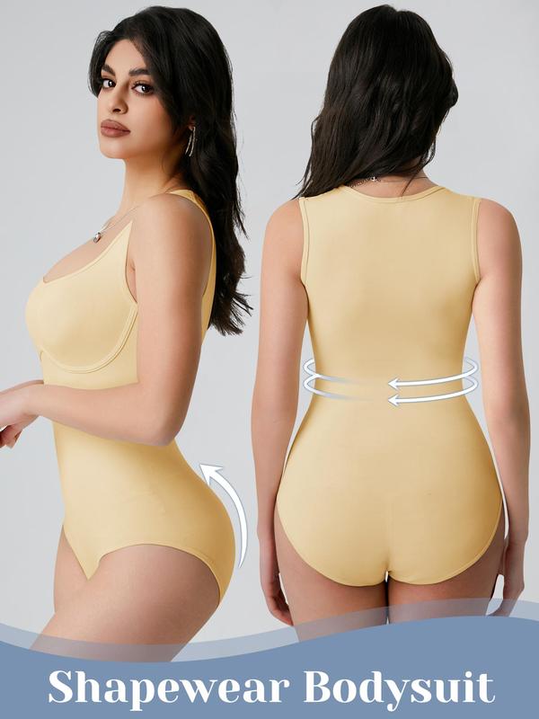 Women's Plain Swan Neck Shapewear Bodysuit, Casual Sleeveless Tank Shaper, Shapewear Tummy Control Fajas Para Mujer, Tummy Control Body Shapewear for Daily Wear, Summer Wear 2024, Bodysuits for Women