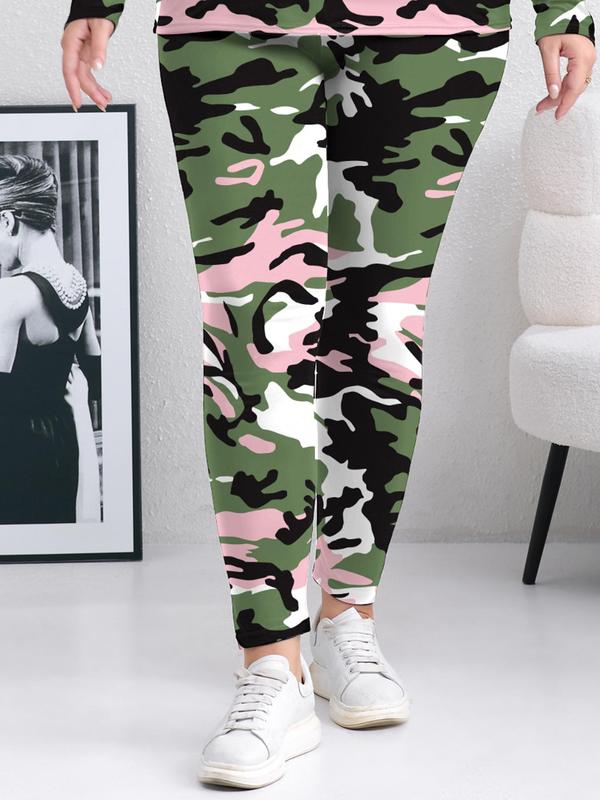  Camo Print Elastic Waist Leggings, Casual Comfy Skinny Pants for Women, Women's Bottoms for Spring & Fall Legging Pants
