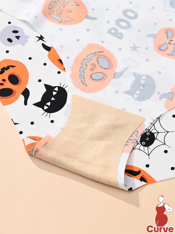  High Waist Seamless Panty, Soft Comfy Breathable Halloween Themed Print Knicker for Daily Wear, Women's Underwear for All Seasons