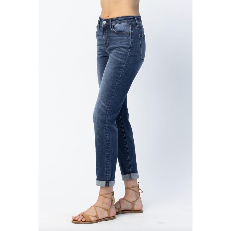Judy Blue Cuffed Non-Distressed Girlfriend Jeans