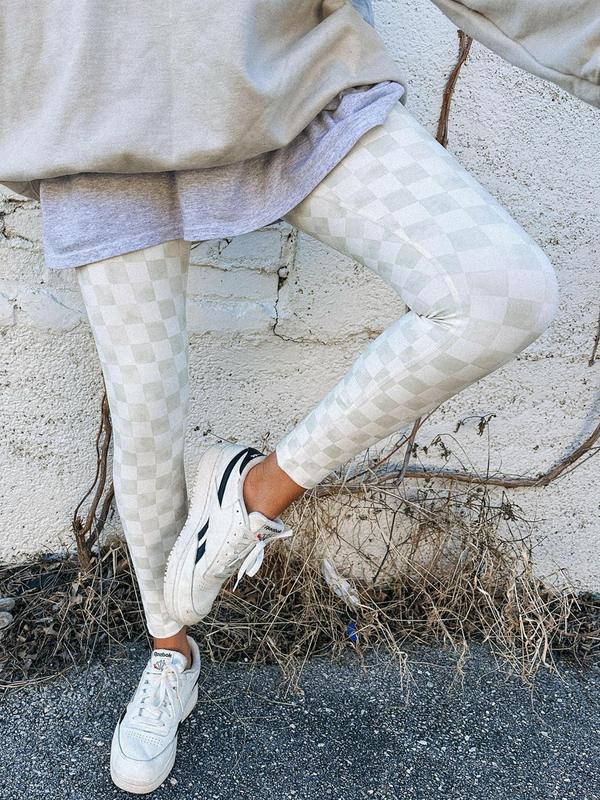 Women's Checkerboard Print High Waist Leggings, Casual Comfy Skinny Pants for Daily Wear, Ladies Bottoms for Fall & Winter