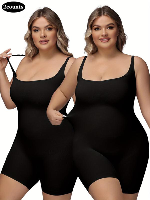 Plus Size Solid Adjustable Strap Shapewear Bodysuit, Basic Tummy Control Butt Lift Cami Bodysuit, Plus Size Women's Clothing, Summer Wear 2024, Womenswear Plus Size Clothes,  Plus Size Fall Clothing