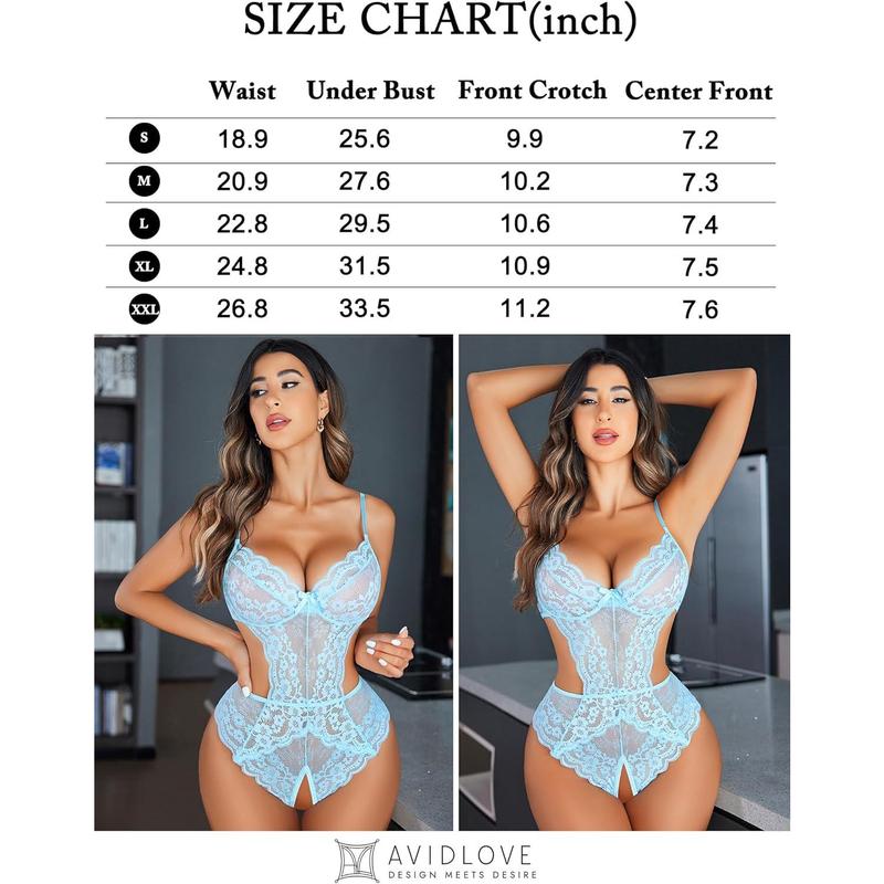 Women's Lingerie Lace Bodysuit Underwear V Neck Hollow Bodysuit Mini Doll
