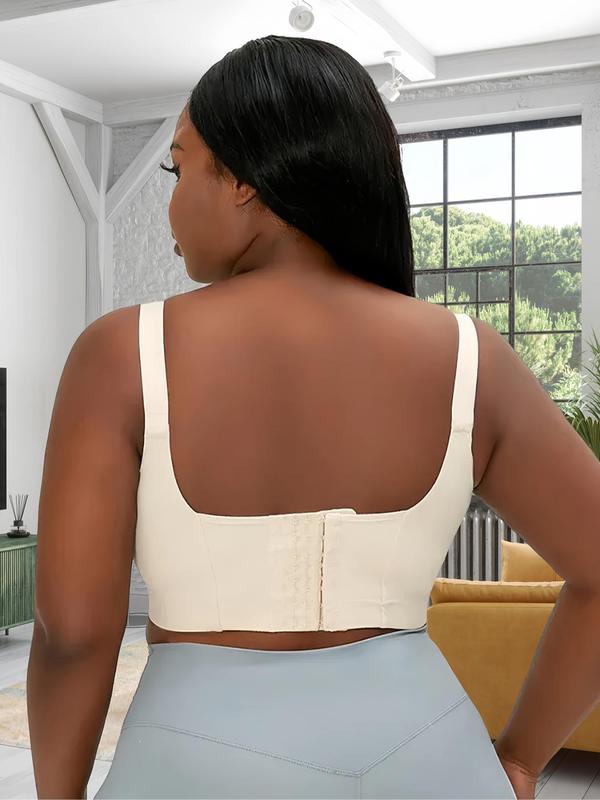  Solid Color Adjustable Strap Underwire Bra, Casual Comfortable Breathable Hooks Buckle Back Push Up Lingerie Top for Daily Wear, Women's Lingerie for All Seasons