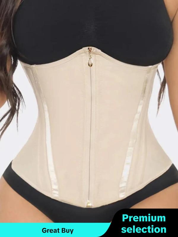 Women's Solid Color Zipper Front Waist Trainer, High Stretch Tummy Control Shaper, Waist Cincher for Women, Shapewear Belt for Daily Wear
