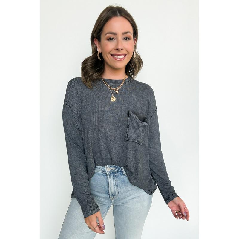 Caliana Washed Dolman Sleeve Pocket Top - BACK IN STOCK