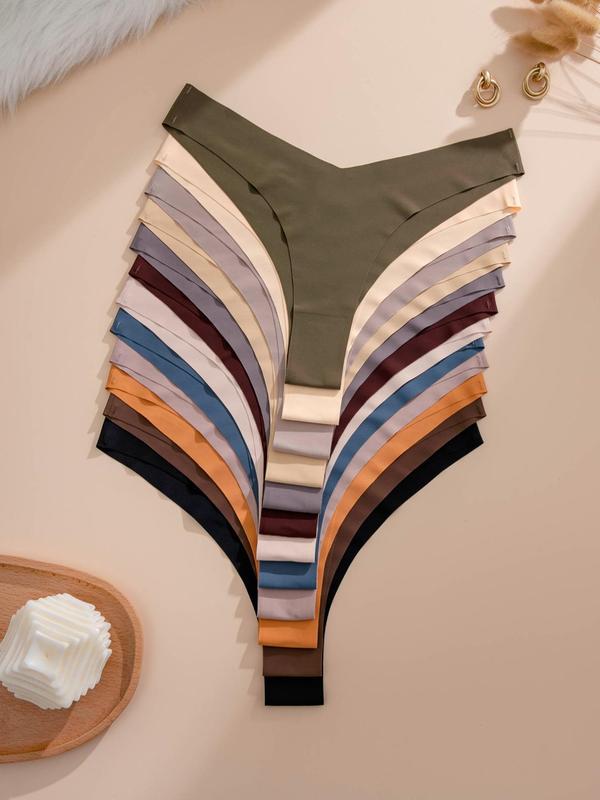 Women's Summer Solid Color Drop Waist Thong, Panties, Basic Back To School Wear, Soft Comfy Breathable Seamless Panty for Daily Wear, Underwear for Women, Comfort Womenswear, Summer Wear 2024