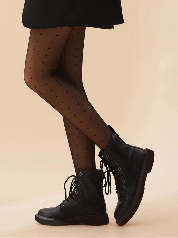 Women's Polka Dot & Heart Print Sheer Stockings, Fashion Casual Comfy Breathable Pantyhose for Daily Wear, Ladies Stockings for All Seasons