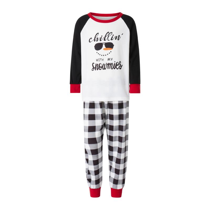 Family Matching Pajamas Sets Christmas PJ's Sleepwear Snowman Long Sleeve Pullover Tops Plaid Bottom Pants Loungewear
