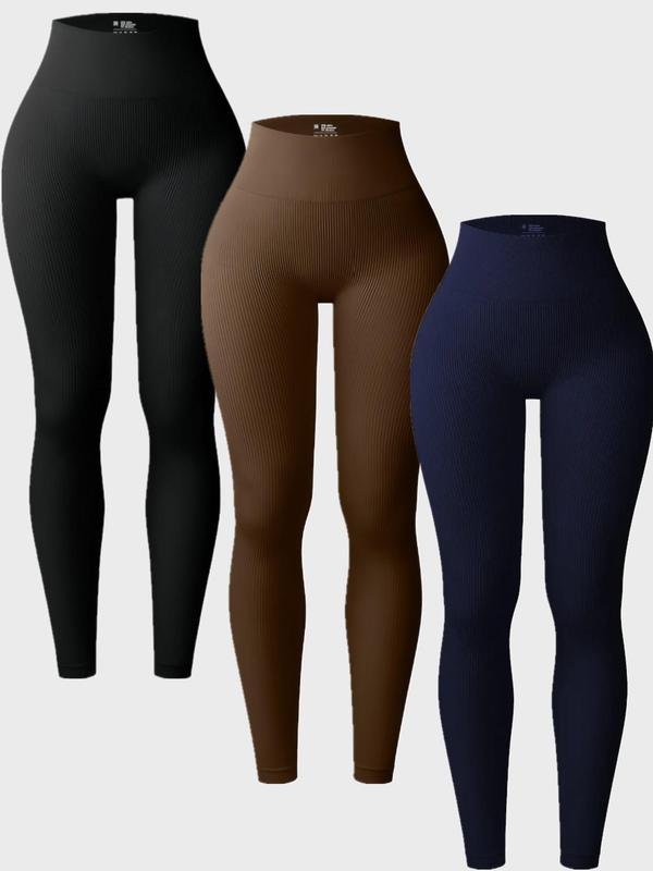 Women's Solid High Waist Seamless Leggings, Leggings for Women, Casual Comfy Breathable Skinny Pants for Daily Wear, Ladies Bottoms for Fall & Winter