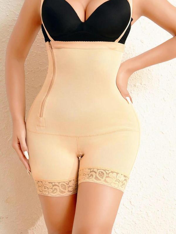 Women's Side Zipper Contrast Lace Ruched Shapewear Shorts, Adjustable Strap High Waist Tummy Control Shaper, Body Shapewear, Ladies Shapewear Bottoms for All Seasons