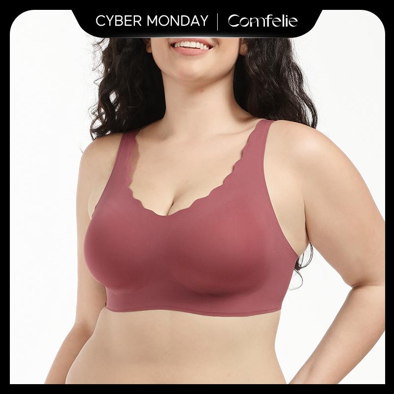 COMFELIE Women's Wireless Bra, Breathable Seamless Comfort Everyday Bra for Women, Full CoverageBra,Bra with Scallop Edges EB033