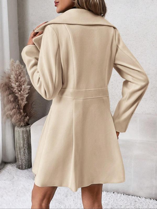 Women's Solid Double Button Pocket Overcoat, Casual Long Sleeve Lapel Neckline Outerwear for Daily Outdoor Womenswear, Lady Comfort Clothes for Fall & Winter, Fall Outfits, Coats for Women, Fallfreshness Clothes