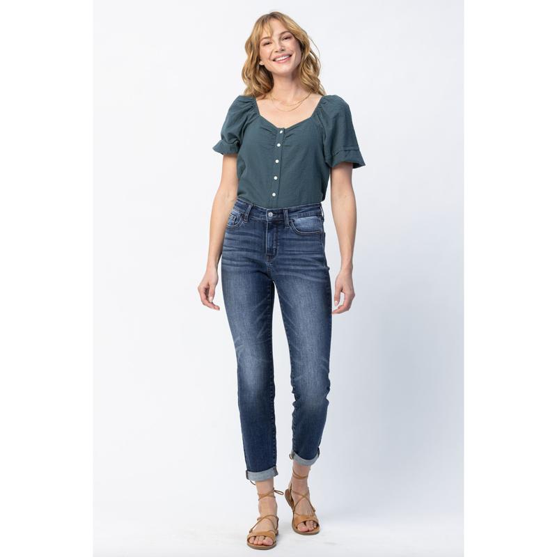 Judy Blue Cuffed Non-Distressed Girlfriend Jeans