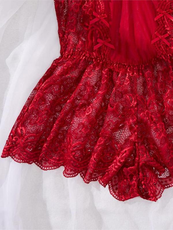 Women's Contrast Lace Bow Decor Sexy Lingerie, Adjustable Strap Scallop Trim Lingerie Jomper, Women's Sexy Lingerie & Underwear for All Seasons