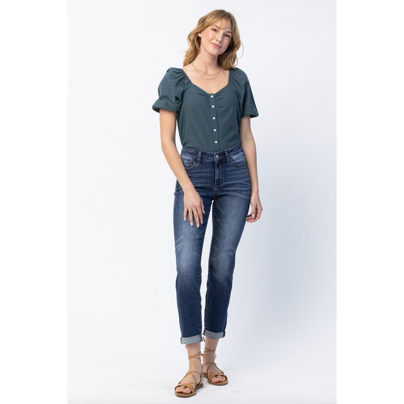 Judy Blue Cuffed Non-Distressed Girlfriend Jeans