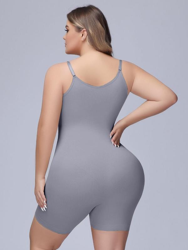 Plus Size Solid Adjustable Strap Shapewear Bodysuit, Basic Tummy Control Butt Lift Cami Bodysuit, Plus Size Women's Clothing, Summer Wear 2024, Womenswear Plus Size Clothes,  Plus Size Fall Clothing