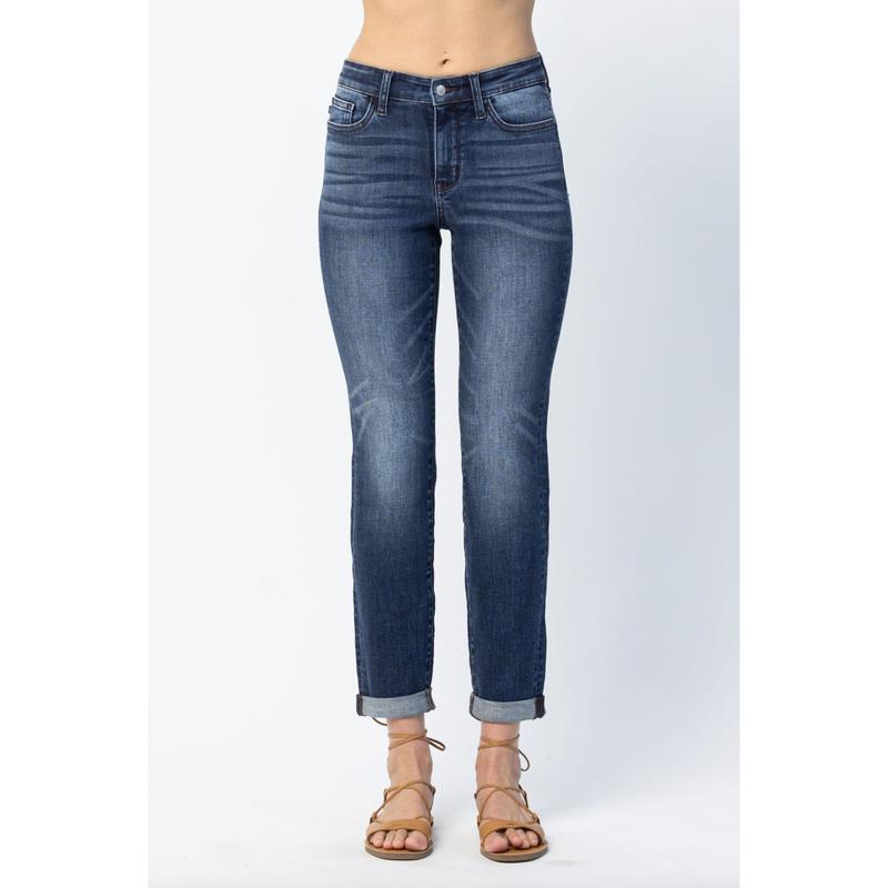 Judy Blue Cuffed Non-Distressed Girlfriend Jeans