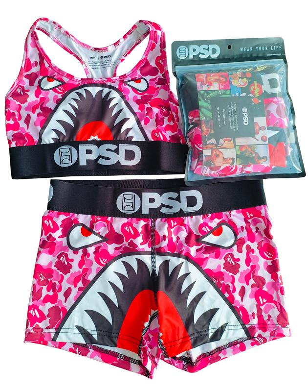Sports fitness psd underwear set sexy unique fashion shark pattern shorts ladies comfortable breathable top underwear Fabric Womenswear