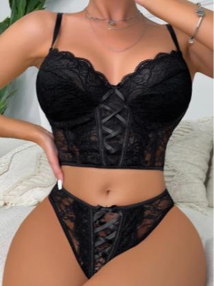Floral Lace Scallop Trim Underwire Bra & Panty Lingerie Set viral cute Womenswear Underwear Women Comfort